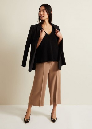 Brown Phase Eight Aubrielle Clean Crepe Culotte Trousers | 0486ZDNLX