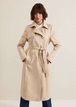 Brown Phase Eight Cheryl Camel Long Fitted Trench Coats | 2903PZACM