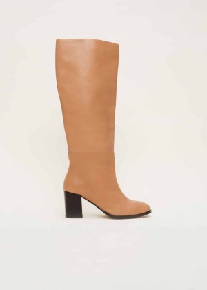 Brown Phase Eight Leather Knee High Flats | 2571GXTFN