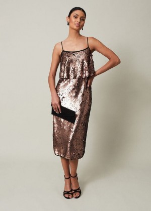 Brown Phase Eight Myka Bronze Sequin Tiered Dress | 0473XLVPA