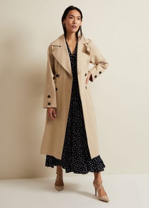 Brown Phase Eight Sandy Button Detail Trench Coats | 2698XTLRZ