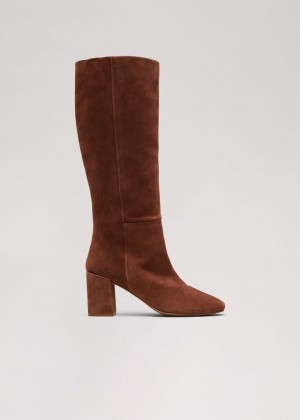 Brown Phase Eight Tan Suede Block Knee Boots | 2350QWRUI