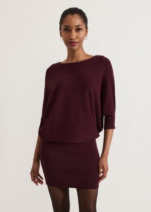 Burgundy Phase Eight Becca Batwingted Dress | 5632SYPBM