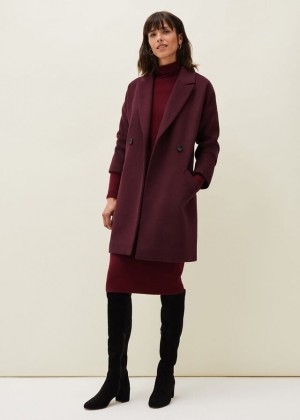 Burgundy Phase Eight Emery Double Breasted Wool Coats | 5214GMTXI