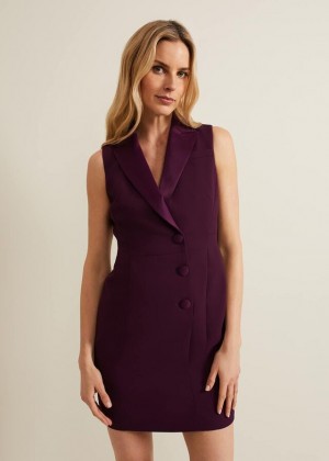 Burgundy Phase Eight Lolicia Sleeveless Tux Dress | 2169KNHUV