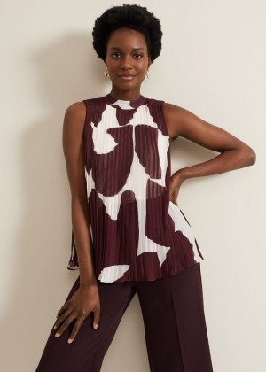 Burgundy Phase Eight Nina Abstract Pleat Shirts | 8097VNWCY