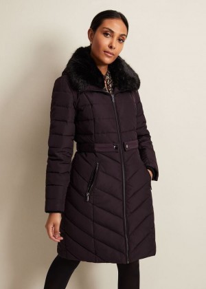 Burgundy Phase Eight Petite Bobbie Burgundy Puffer Coats | 8375MVHKF