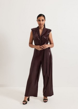 Burgundy Phase Eight Petite Ivey Burgundy Sequin Jumpsuit | 2165ITGDY