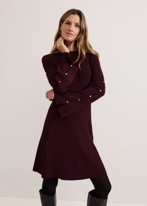 Burgundy Phase Eight Romy Studd Sleeve Shift Dress | 3469MIFND