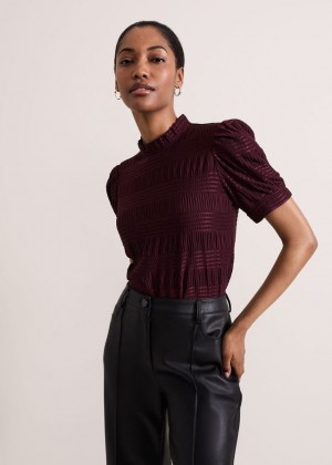 Burgundy Phase Eight Samiha Textured T Shirts | 6145DOXKI