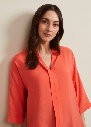 Coral Phase Eight Cynthia Longline Shirts | 1359CKQJM