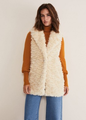 Cream Phase Eight Annie Faux Fur Gilet Coats | 2710UNMOF