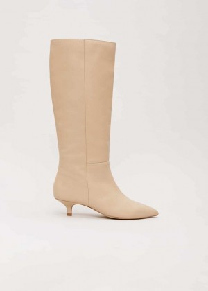 Cream Phase Eight Knee High Kitten Boots | 4875JFBNQ