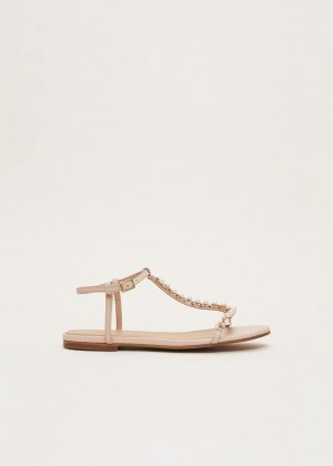 Cream Phase Eight Leather Jewel Trim Flats | 1047ILMVH