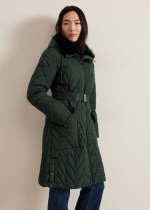 Dark Green Phase Eight Hollie Quilted Puffer Coats | 2956RXOBN