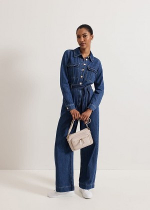 Dark Wash Phase Eight Avalon Denim Utility Jumpsuit | 4582YOGJV