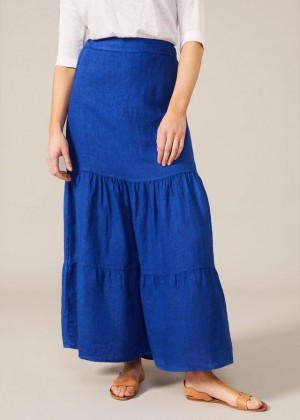 Deep Blue Phase Eight Arvinder Linen Tiered Skirts | 4736ZWDLK