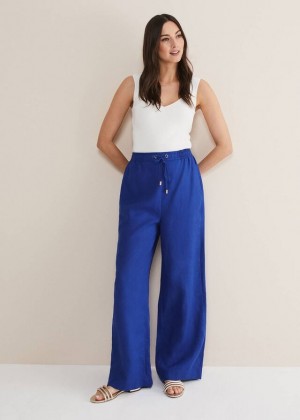 Deep Blue Phase Eight Lolita Blue Linen Wide Legs Trousers | 5906JLPKM