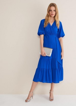 Deep Blue Phase Eight Morven Blue Wrap Dress | 2659TXMNB