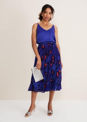 Deep Blue / Multicolor Phase Eight Clarisse Print Skirts | 3219MUKBE