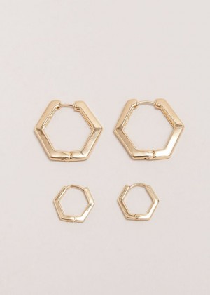 Gold Phase Eight Gold Hexagon Hoop Set Jewellery | 7528PDHBK