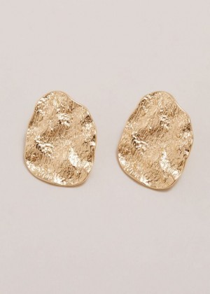 Gold Phase Eight Gold Large Textured Circle Stud Jewellery | 7941RAINH