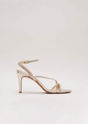 Gold Phase Eight Leather Barely There Strappy Heels | 4758YZNOS