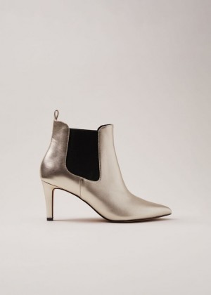 Gold Phase Eight Leather Metallic Boots | 8754DIBUV