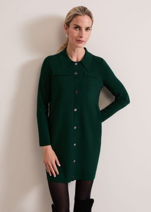 Green Phase Eight Azealia Fine Collared Tunic Dress | 4693LFJAE