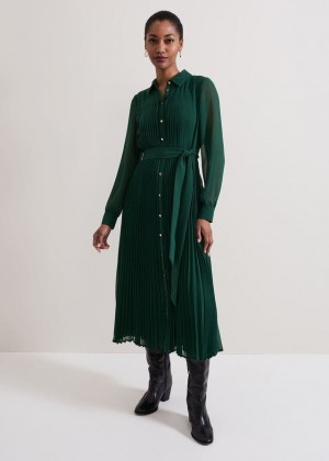 Green Phase Eight Gabriela Pleated Dress | 2968WXZNC