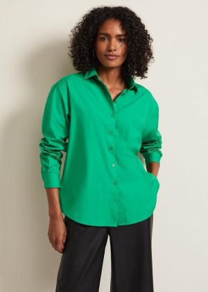 Green Phase Eight Green Cotton Oversized Shirts | 9107GKELB