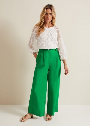 Green Phase Eight Lottie Linen Wide Legs Trousers | 5706CYEOS