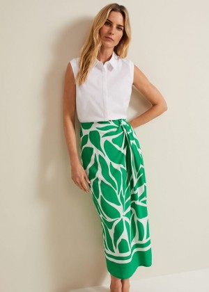 Green Phase Eight Presley Leaf Print Skirts | 6498VPORW