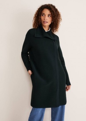 Green Phase Eight Sophia Ribbed Longline Coats | 1629BTUGZ