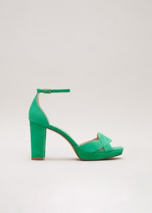 Green Phase Eight Suede Crossover Platform Heels | 9362KUEHQ