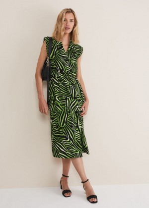 Green Phase Eight Trinny Zebra Print Trench Dress | 4270NLXSE