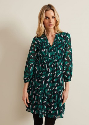 Green / Multicolor Phase Eight Abstract Penele Dress | 9075QIHXS