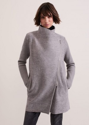 Grey Phase Eight Byanca Zip Knitwear | 1629QBISO