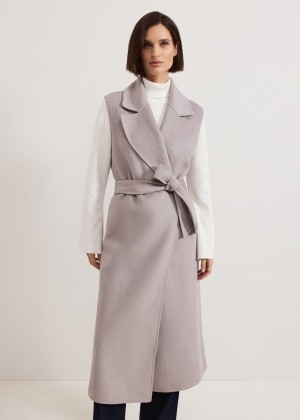 Grey Phase Eight Darcy Double Faced Wool Sleeveless Coats | 5634IZMPN