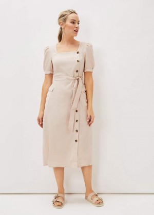 Grey Phase Eight Elletta Square Neck Linen Dress | 0472VSHUL