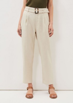 Grey Phase Eight Hazel Linen Tapereds Trousers | 9541ZBIXM