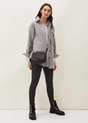 Grey Phase Eight Jessica Button Through Shacket Jackets | 1076ROYDZ