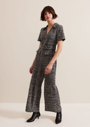 Grey Phase Eight Lavinia Grey Tweed Wide Leg Jumpsuit | 8162GISPF