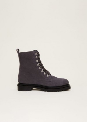 Grey Phase Eight Meladie Suede Lace Up Hiker Boots | 0253DBFUQ