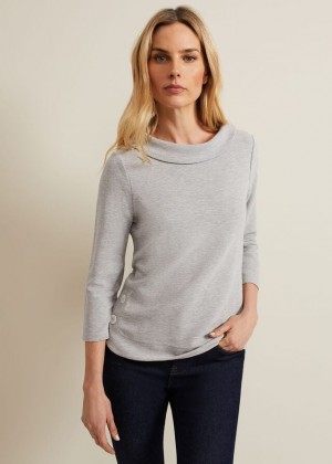 Grey Phase Eight Remy Textured Cowl Neck T Shirts | 0127YXIWM