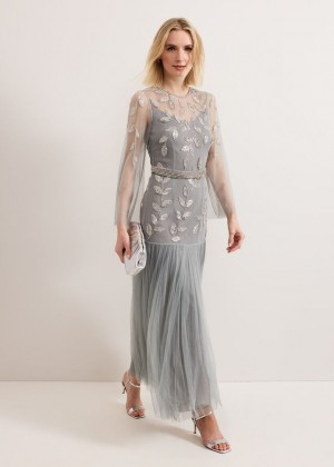 Grey Phase Eight Trish Beaded Dress | 7813KGRYP