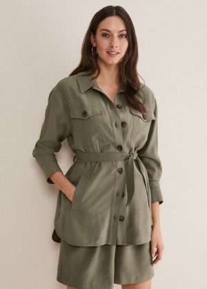 Khaki Phase Eight Leonar Co-Ord Shacket Jackets | 3795DATIL