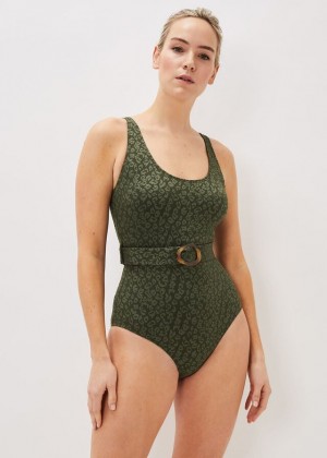 Khaki Phase Eight Lolicia Animal Texture Swimswuit Swimwear | 8021JBFKM