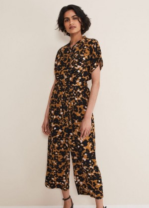 Leopard Phase Eight Nell Abstract Cropped Wide Leg Jumpsuit | 0329EOFJH