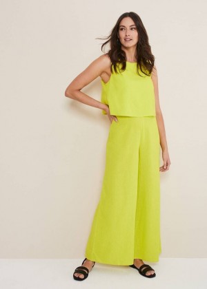 Light Green Phase Eight Aubrey Lime Linen Wide Leg Jumpsuit | 1489NXHZG